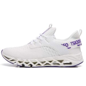 TSIODFO Slip on Sneakers for Women Running Shoes Tennis Walking Shoes Ladies Gym Workout Jogging Fashion Sneaker White Purple Size 8