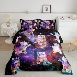 feelyou galaxy unicorn comforter set kids cute unicorn cats bedding set for boys girls fairy cartoon animal comforter stars rainbow cats decor quilt set room decor 2pcs twin size