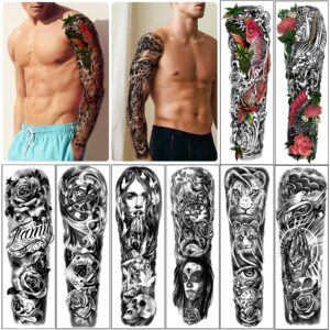 Extra Large Full Arm Waterproof Temporary Tattoos 8 Sheets and Half Arm Shoulder Tattoo 8 Sheets, Tiny 30sheets Lasting Tattoo Stickers for Girls Adult Women or Men (Total 46 sheets)