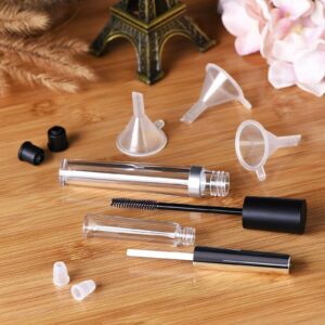 Empty Eyelash Mascara Tube and Eyeliner Wand, 8ml Mascara Tube Wand Eyelash Container Bottle, 7ml Empty Mascara and Eyeliner Tubes Transparent 4 Packs with Rubber Inserts, Funnels for DIY Castor Oil