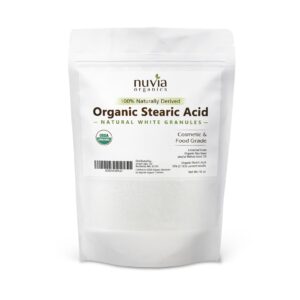 nuvia organics stearic acid - usda certified, non-gmo, cosmetic & food grade; 16oz