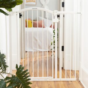 Summer Infant Extra Tall & Wide Safety Pet and Baby Gate, 29.5"-53" Wide, 38" Tall, Pressure or Hardware Mounted, Install on Wall or Banister in Doorway or Stairway, Auto Close Walk-Thru Door - White