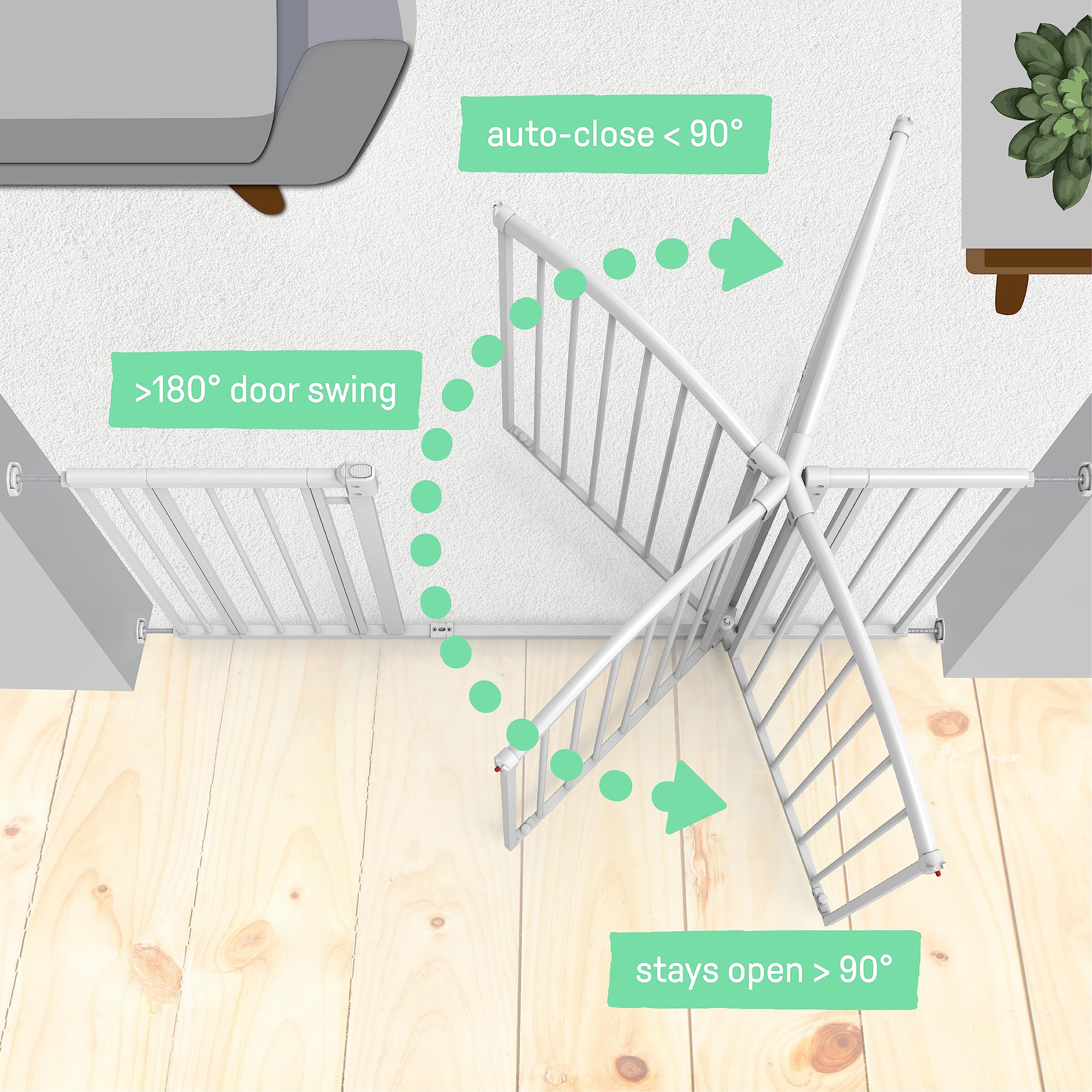 Summer Infant Extra Tall & Wide Safety Pet and Baby Gate, 29.5"-53" Wide, 38" Tall, Pressure or Hardware Mounted, Install on Wall or Banister in Doorway or Stairway, Auto Close Walk-Thru Door - White