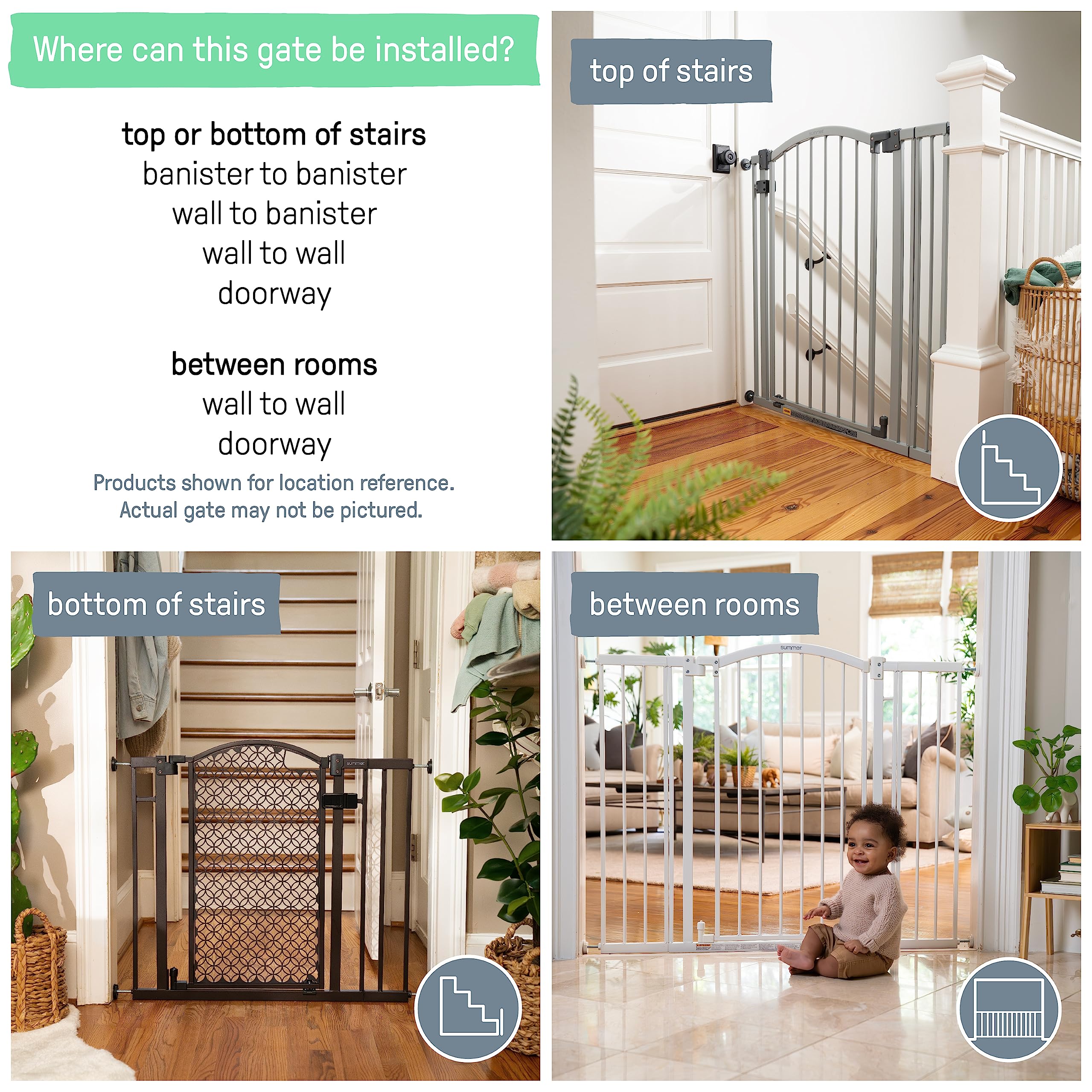 Summer Infant Extra Tall & Wide Safety Pet and Baby Gate, 29.5"-53" Wide, 38" Tall, Pressure or Hardware Mounted, Install on Wall or Banister in Doorway or Stairway, Auto Close Walk-Thru Door - White