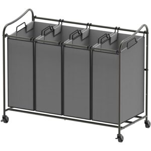 simple houseware 4-bag heavy duty laundry sorter rolling cart, dark grey