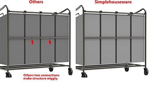 Simple Houseware 4-Bag Heavy Duty Laundry Sorter Rolling Cart, Dark Grey