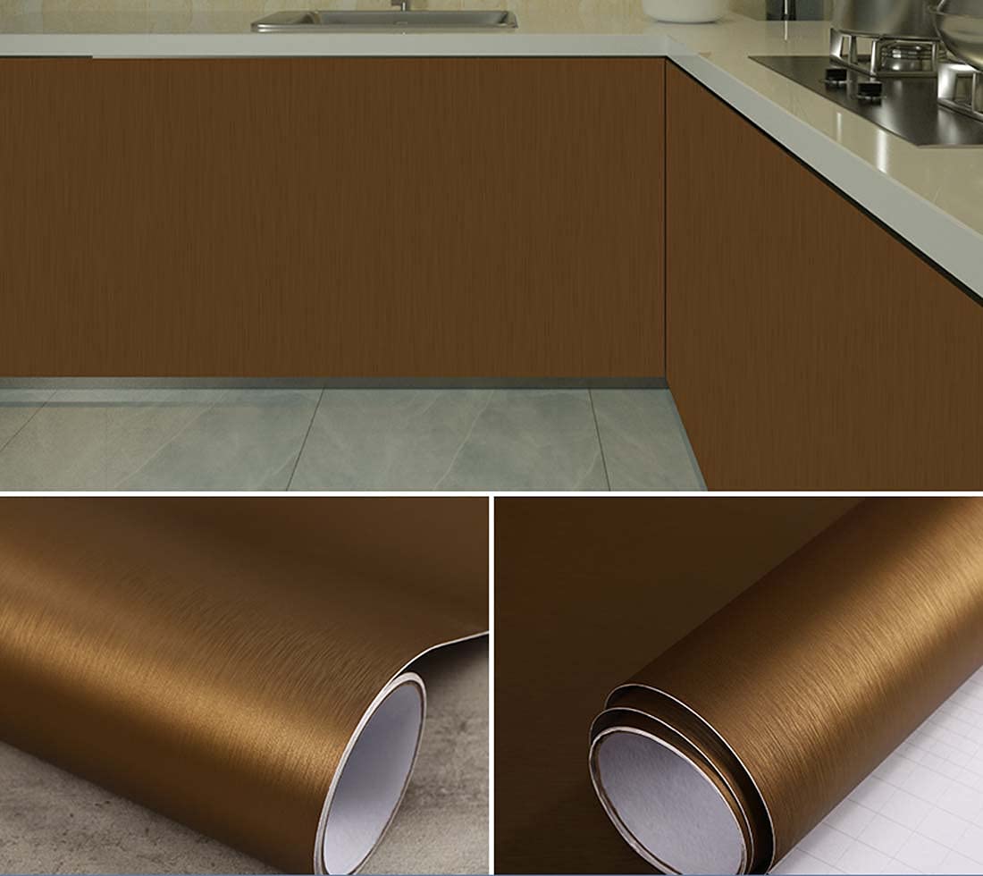 Stainless Steel Contact Paper Titanium Gold Look Self Adhesive Shelf Liner Peel and Stick Waterproof Wallpaper for Kitchen Appliance Refrigerator Washing Machine 15.8 x 117 Inches