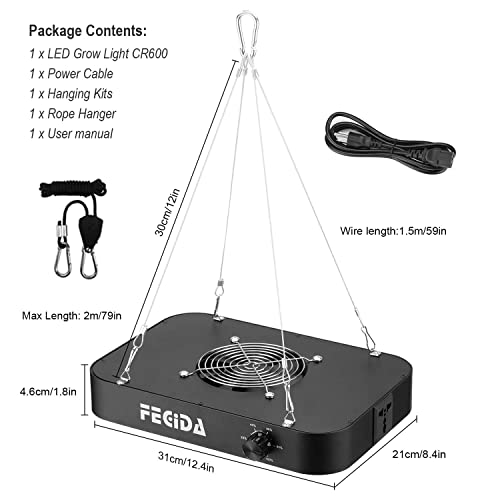 FECiDA 6000 Lumen LED Grow Light Dimmable, 2024 Best LED Grow Lights for Indoor Plants Full Spectrum, Hanging Seed Starting Seedlings Vegetable Growing Lamps, Daisy Chain Function, Quiet Built-in Fan