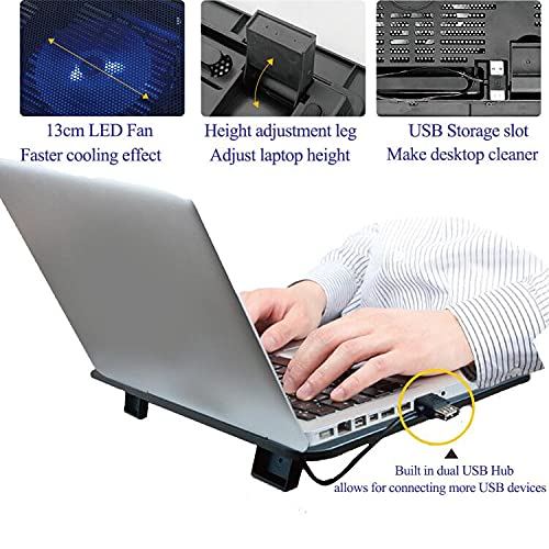 COOSKIN Laptop Cooling Pad, Laptop Cooler Portable 2 USB Ports,Notebook Cooler Cooling Pad Stand Chill Mat with Blue LED Fans,Fits 13-15 inches