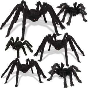 boogem halloween spider decorations, 6 pack giant spider outdoor decorations for halloween, scary hairy realistic creepy large spider decorations sets for indoor, home, party, yard (black)