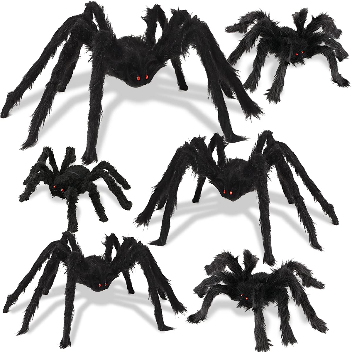 Boogem Halloween Spider Decorations, 6 Pack Giant Spider Outdoor Decorations for Halloween, Scary Hairy Realistic Creepy Large Spider Decorations Sets for Indoor, Home, Party, Yard (Black)