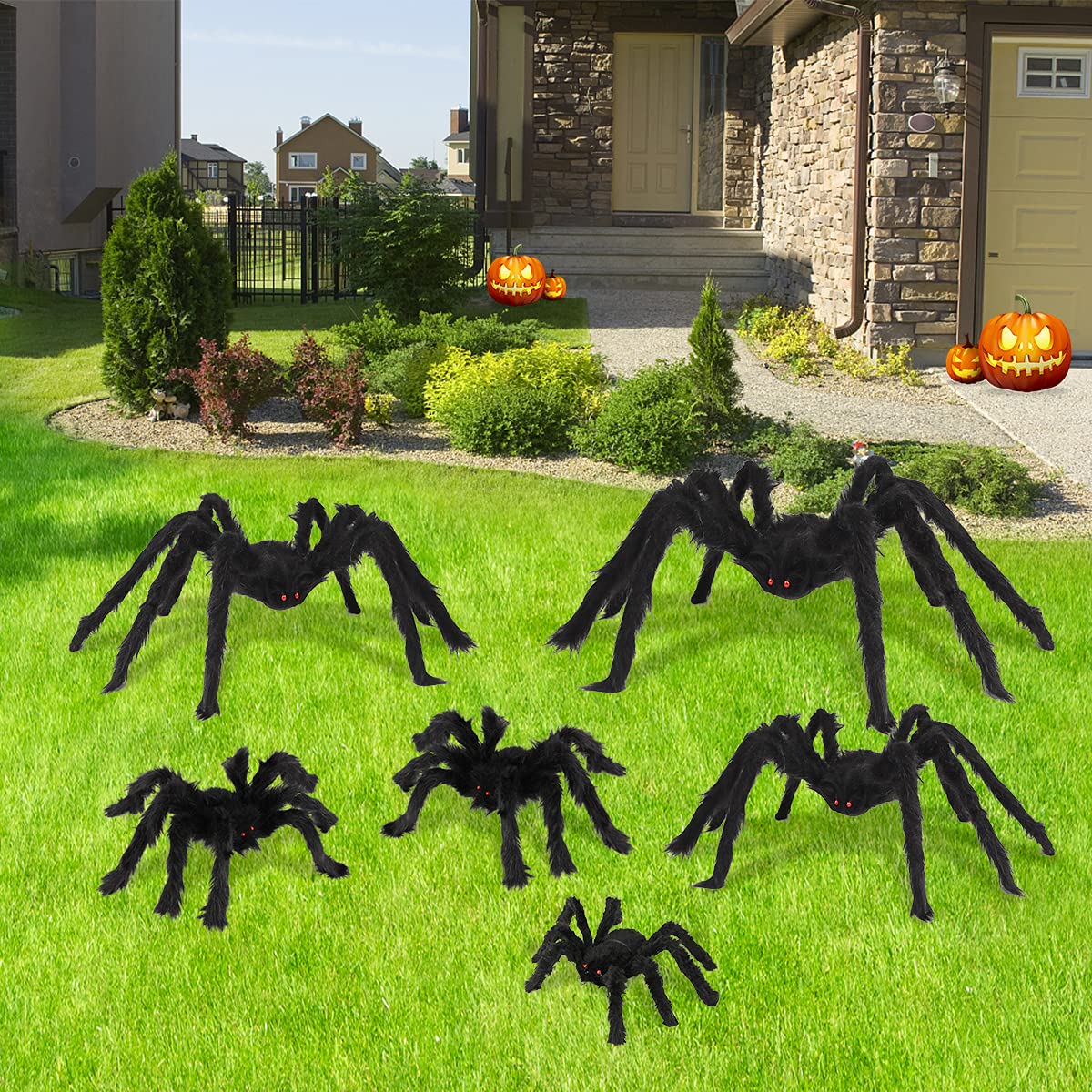 Boogem Halloween Spider Decorations, 6 Pack Giant Spider Outdoor Decorations for Halloween, Scary Hairy Realistic Creepy Large Spider Decorations Sets for Indoor, Home, Party, Yard (Black)
