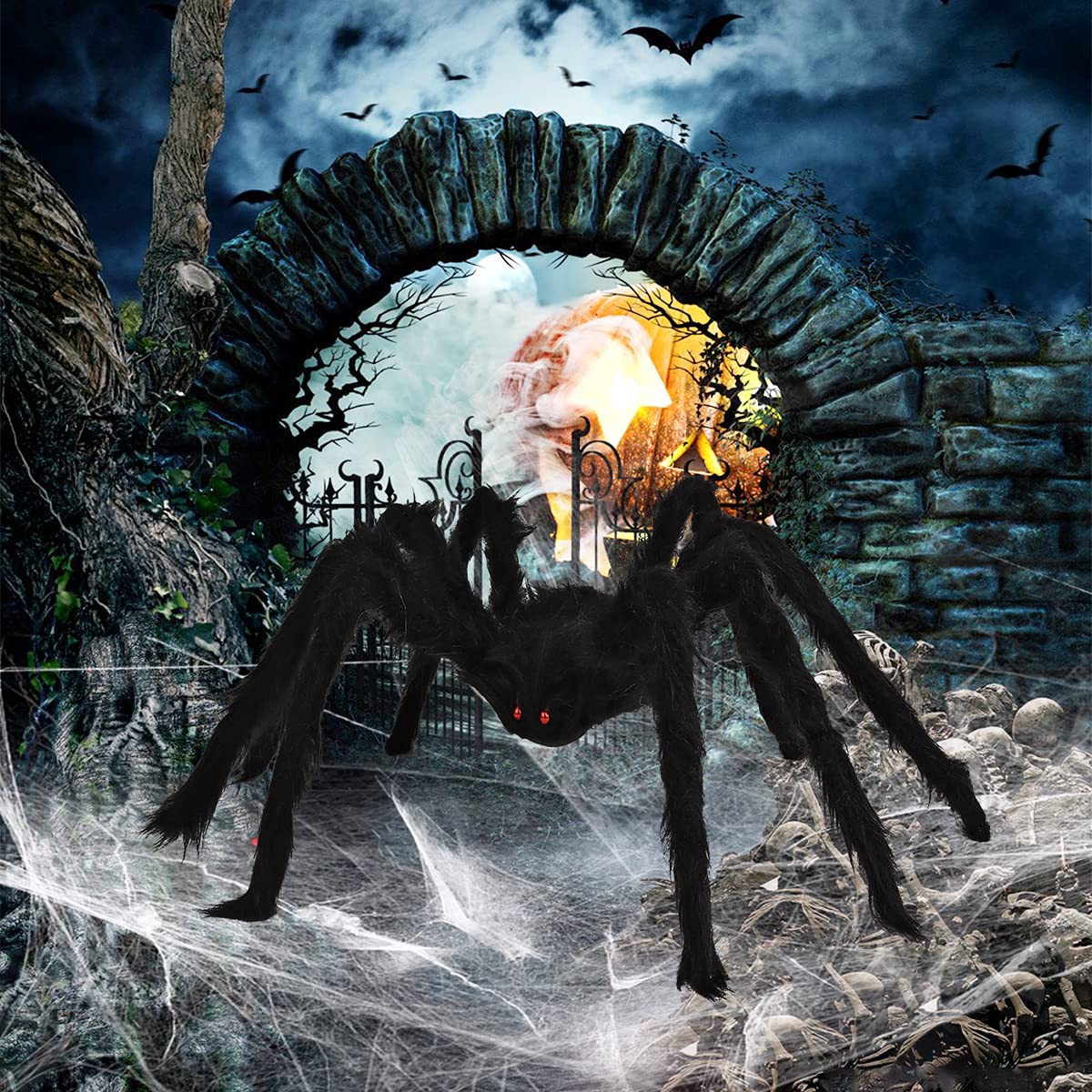 Boogem Halloween Spider Decorations, 6 Pack Giant Spider Outdoor Decorations for Halloween, Scary Hairy Realistic Creepy Large Spider Decorations Sets for Indoor, Home, Party, Yard (Black)