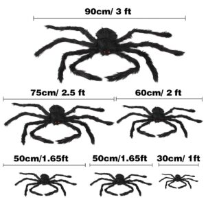 Boogem Halloween Spider Decorations, 6 Pack Giant Spider Outdoor Decorations for Halloween, Scary Hairy Realistic Creepy Large Spider Decorations Sets for Indoor, Home, Party, Yard (Black)