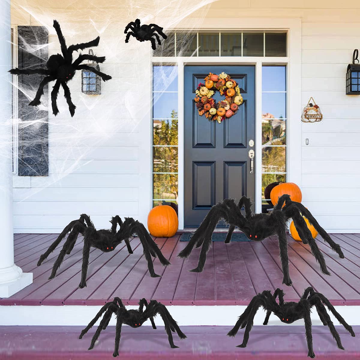 Boogem Halloween Spider Decorations, 6 Pack Giant Spider Outdoor Decorations for Halloween, Scary Hairy Realistic Creepy Large Spider Decorations Sets for Indoor, Home, Party, Yard (Black)