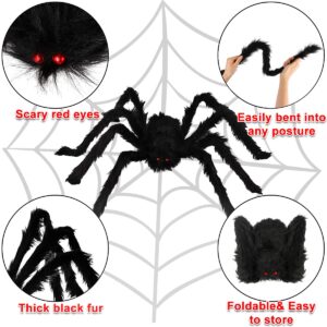 Boogem Halloween Spider Decorations, 6 Pack Giant Spider Outdoor Decorations for Halloween, Scary Hairy Realistic Creepy Large Spider Decorations Sets for Indoor, Home, Party, Yard (Black)