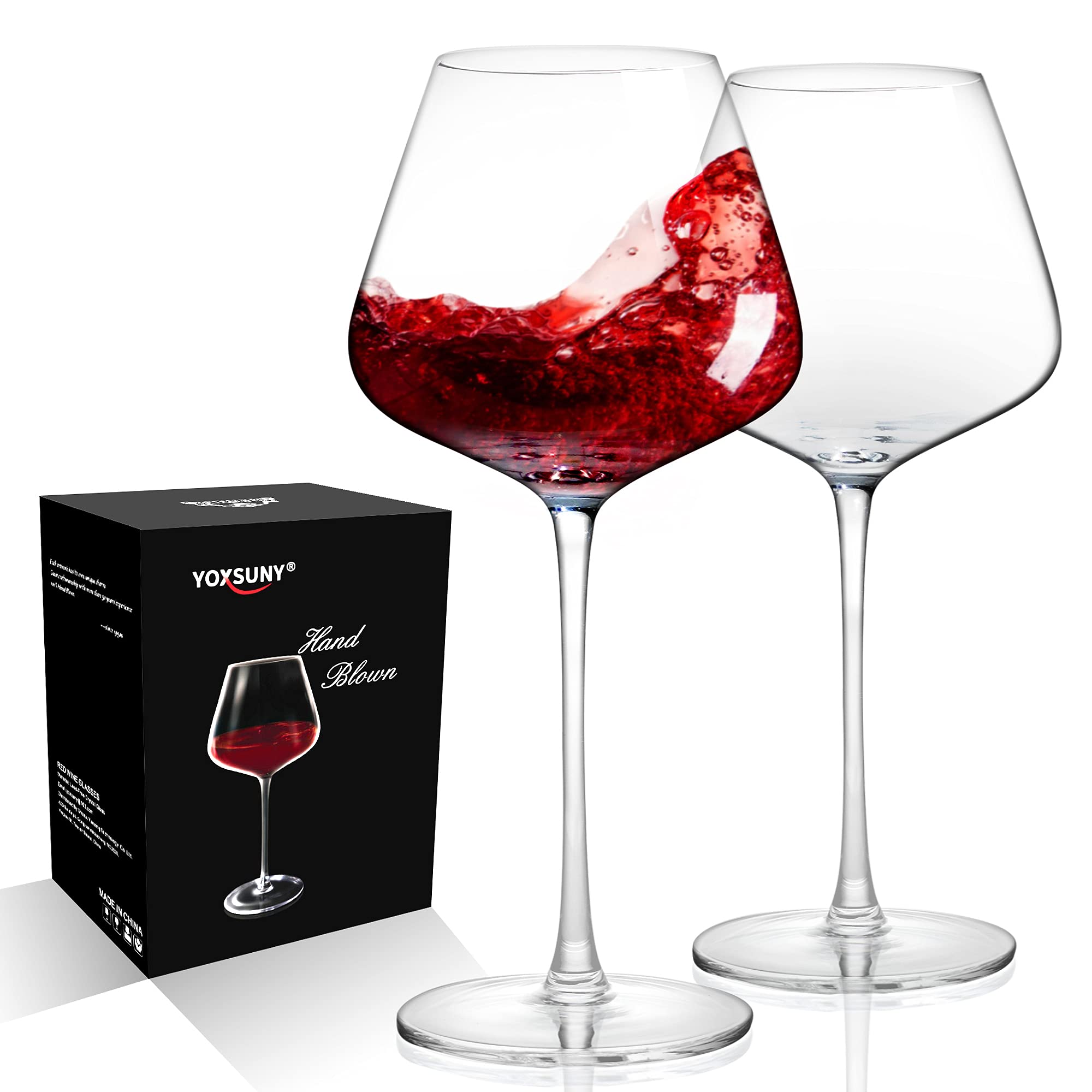 YOXSUNY Hand-Blown Italian-Style Crystal Wine Glasses - Lead-Free, Dishwasher-Safe, Perfect for Red and White Wines - Set of 2 - Luxurious Gift for Any Occasion