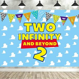 heeton two infinity and beyond backdrop buzz banner light year toy inspired story 2nd birthday balloons party supplies decorations photo prop for girl boy baby background -7 x 5ft