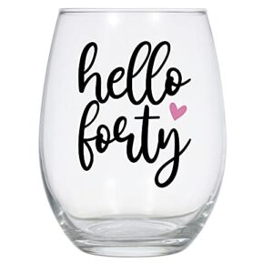 laguna design co. hello 40 wine glass, 21 oz, 40th birthday wine glass, 40, 40th, black and pink