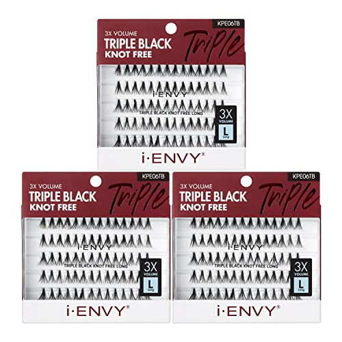 iENVY by KISS Triple Black Knot Free Individual Lash (Long) 3 Pack, 3 Times More Volume