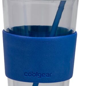 COOL GEAR 4 Pack 24 oz Callisto Clear Chiller with Straw and Band | Dual Function Closure Colored Re-Usable Tumbler Water Bottle - Teal/Purple/Pink/Blue