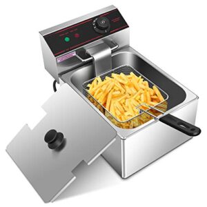 arlime deep fryer with basket, 1700w stainless steel electric countertop deep fryer, 6.4 quart oil container & lid, adjustable temperature, large frying machine perfect for chicken french fries