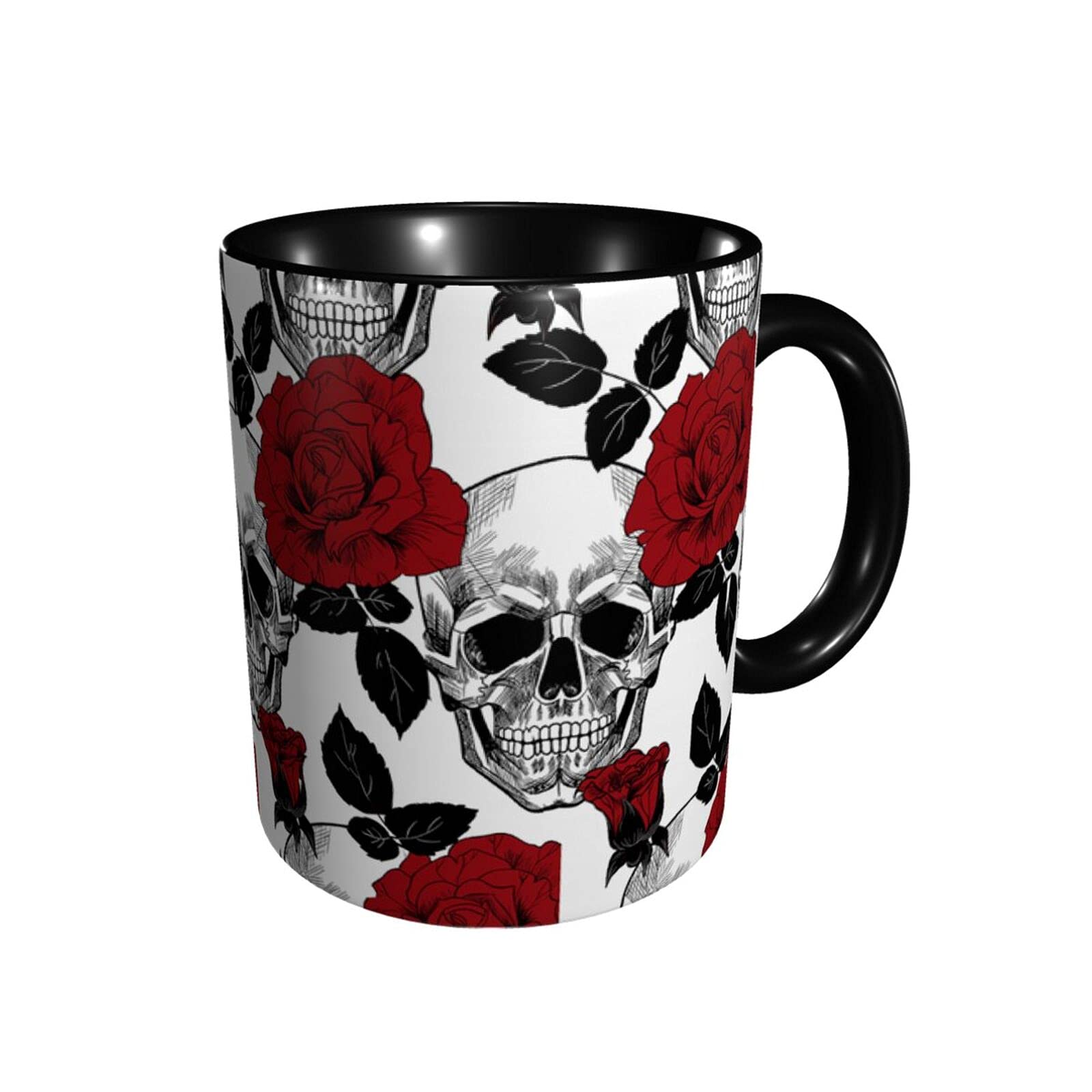 Yamegoun Rose And Skull Coffee Mug 11oz Ceramic Tea Cup Kitchen Decor Microwave Safe for Office and Home Novelty Gifts for Men Women