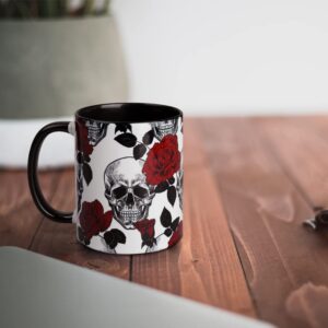 Yamegoun Rose And Skull Coffee Mug 11oz Ceramic Tea Cup Kitchen Decor Microwave Safe for Office and Home Novelty Gifts for Men Women