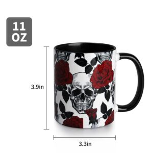 Yamegoun Rose And Skull Coffee Mug 11oz Ceramic Tea Cup Kitchen Decor Microwave Safe for Office and Home Novelty Gifts for Men Women