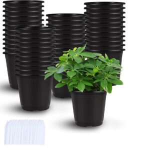 Augshy Nursery Pots, 110 Pcs Black Plastic Plant Pots 4 Inches Seed Starting Pots Containers with 110 Labels