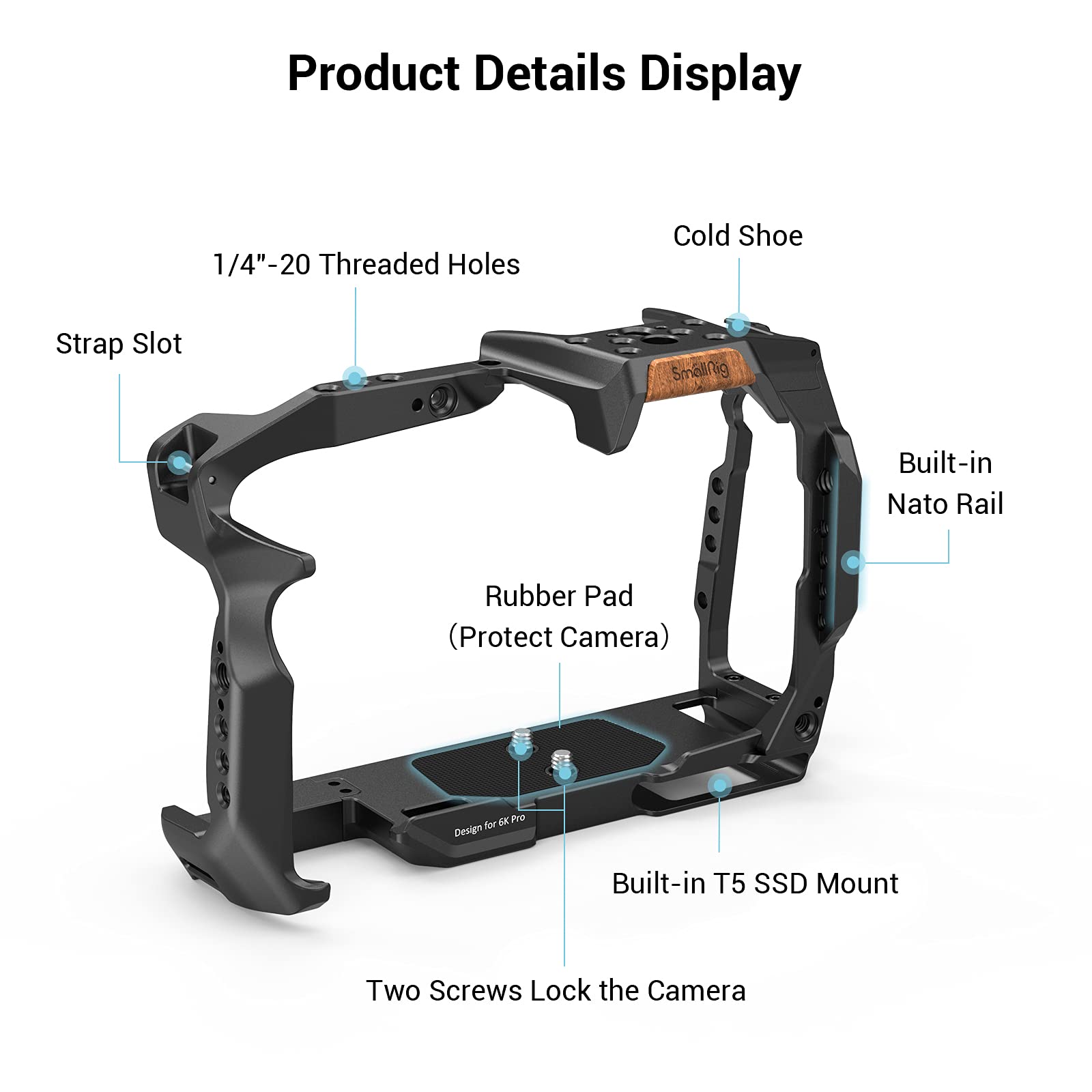 SmallRig Full Cage Compatible with BMPCC 6K Pro Only for Blackmagic Pocket Cinema Camera 6K Pro, Built-in NATO Rail & Cold Shoe Mount - 3270