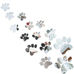 14 pieces paw mirror decals dog footprints stickers acrylic paw stickers removable wall paw decors decoration of 3 sizes for diy kids living room bedroom art nursery mural home decor (silver)