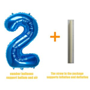 32 Inch Blue Number 2 Balloons Foil Ballon Digital Birthday Party Decoration Supplies (Blue Number 2 Balloon)