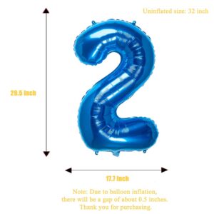 32 Inch Blue Number 2 Balloons Foil Ballon Digital Birthday Party Decoration Supplies (Blue Number 2 Balloon)