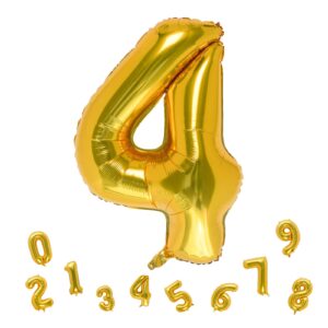 32 inch gold number 4 balloons foil ballon digital birthday party decoration supplies (gold number 4 balloon)