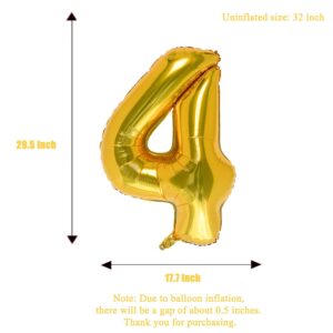 32 Inch Gold Number 4 Balloons Foil Ballon Digital Birthday Party Decoration Supplies (Gold Number 4 Balloon)