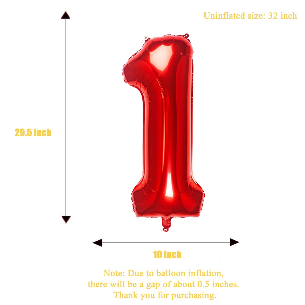 32 Inch Red Number 1 Balloons Foil Ballon Digital Birthday Party Decoration Supplies (Red Number 1 Balloon)