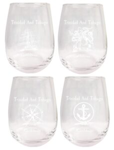 r and r imports trinidad and tobago caribbean souvenir 9 ounce laser engraved stemless wine glass nautical designs 4-pack