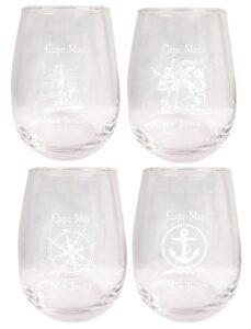 r and r imports cape may new jersey souvenir 9 ounce laser engraved stemless wine glass nautical designs 4-pack