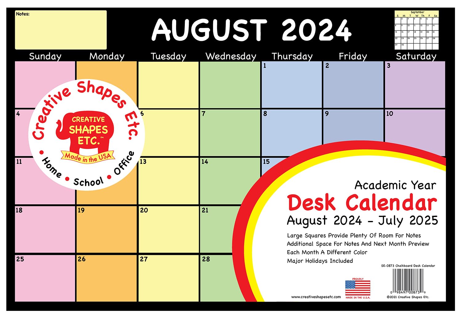 2 pcs 2024-2025 Academic Year Desk Calendar Black/White and Chalkboard Design Combination Pack, 12 months with notes space major holidays 13” x 19” Wall/Desk Teacher Planner Classroom Office Home Organization