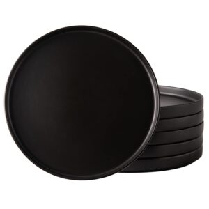 AmorArc Ceramic Dinner Plates Set of 6, 10.0 Inch Matte Stoneware Plates for Kitchen,Modern Flat Dinnerware Dishes Set,Microwave& Dishwasher Safe, Scratch Resistant, Matte Black