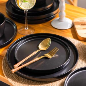 AmorArc Ceramic Dinner Plates Set of 6, 10.0 Inch Matte Stoneware Plates for Kitchen,Modern Flat Dinnerware Dishes Set,Microwave& Dishwasher Safe, Scratch Resistant, Matte Black