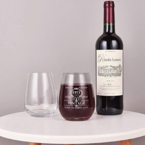 1971 Vintage Wine Glass Funny Birthday Gifts for Men Women - 15 oz Stemless Wine Glass - Ideas for Mom Dad Birthday Anniversary