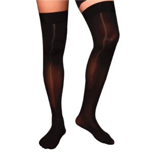 liiyii men's sissy see-through thin silk stocking stretchy sheer thigh high socks underwear black one size