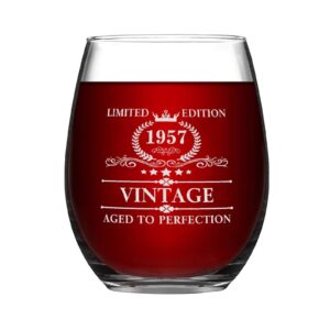 1957 vintage wine glass funny birthday gifts for men women - 11 oz stemless wine glass - ideas for mom dad birthday anniversary