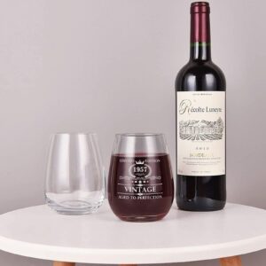 1957 Vintage Wine Glass Funny Birthday Gifts for Men Women - 11 oz Stemless Wine Glass - Ideas for Mom Dad Birthday Anniversary