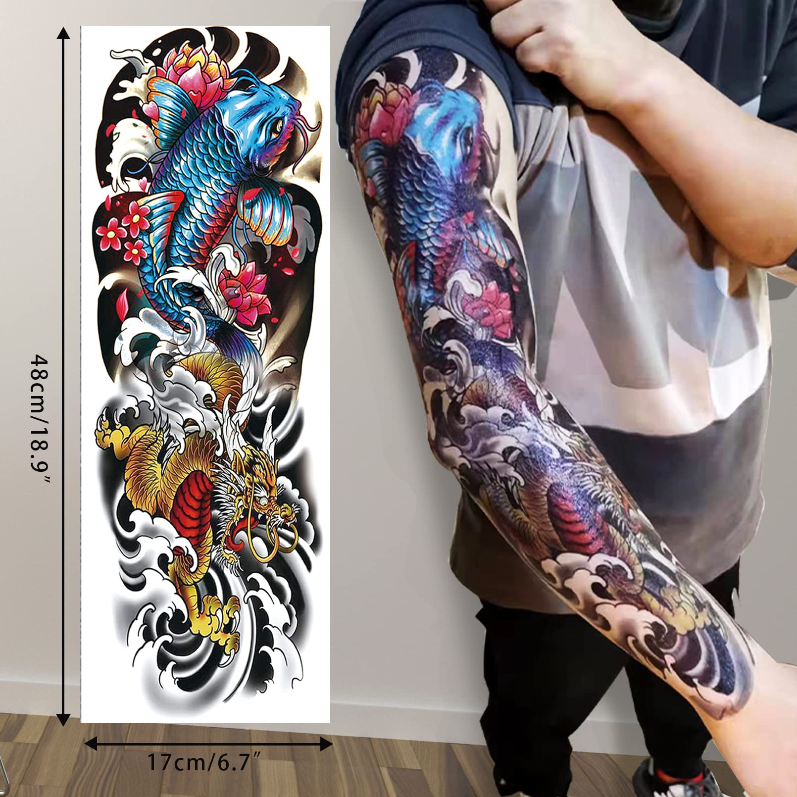 CUTELIILI Temporary Tattoo for Men and Women,12sheets (L19“xW7”) Full Sleeve Tattoos Stickers for Teens, Colorful Fake Tattoos