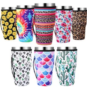 patelai 8 pieces 30oz reusable neoprene iced coffee cup sleeve neoprene insulated sleeves cup cover holder, large tumbler cup