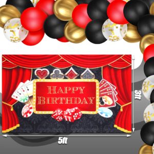 79 Pcs Casino Theme Party Decorations, Las Vegas Party Decorations Casino Birthday Party Decorations Supplies Include Casino Backdrop, Balloon Garland Kit, Tablecloth, Cake Toppers and Foil Balloons