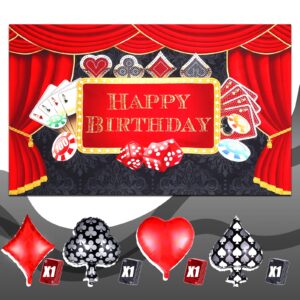 79 Pcs Casino Theme Party Decorations, Las Vegas Party Decorations Casino Birthday Party Decorations Supplies Include Casino Backdrop, Balloon Garland Kit, Tablecloth, Cake Toppers and Foil Balloons